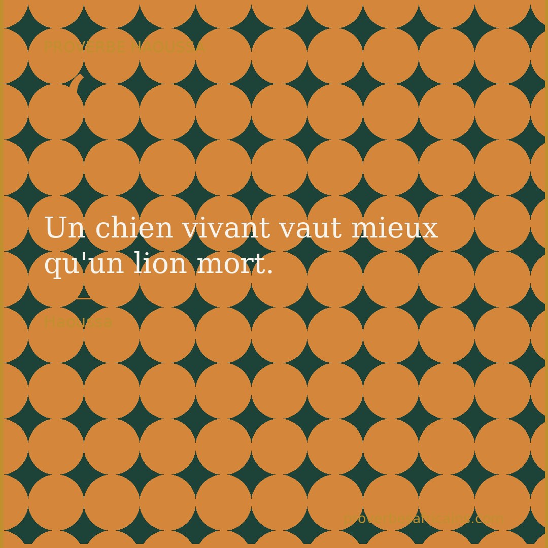 Proverbe africain illustré sur fond wax : « Un chien vivant vaut mieux qu'un lion mort. »