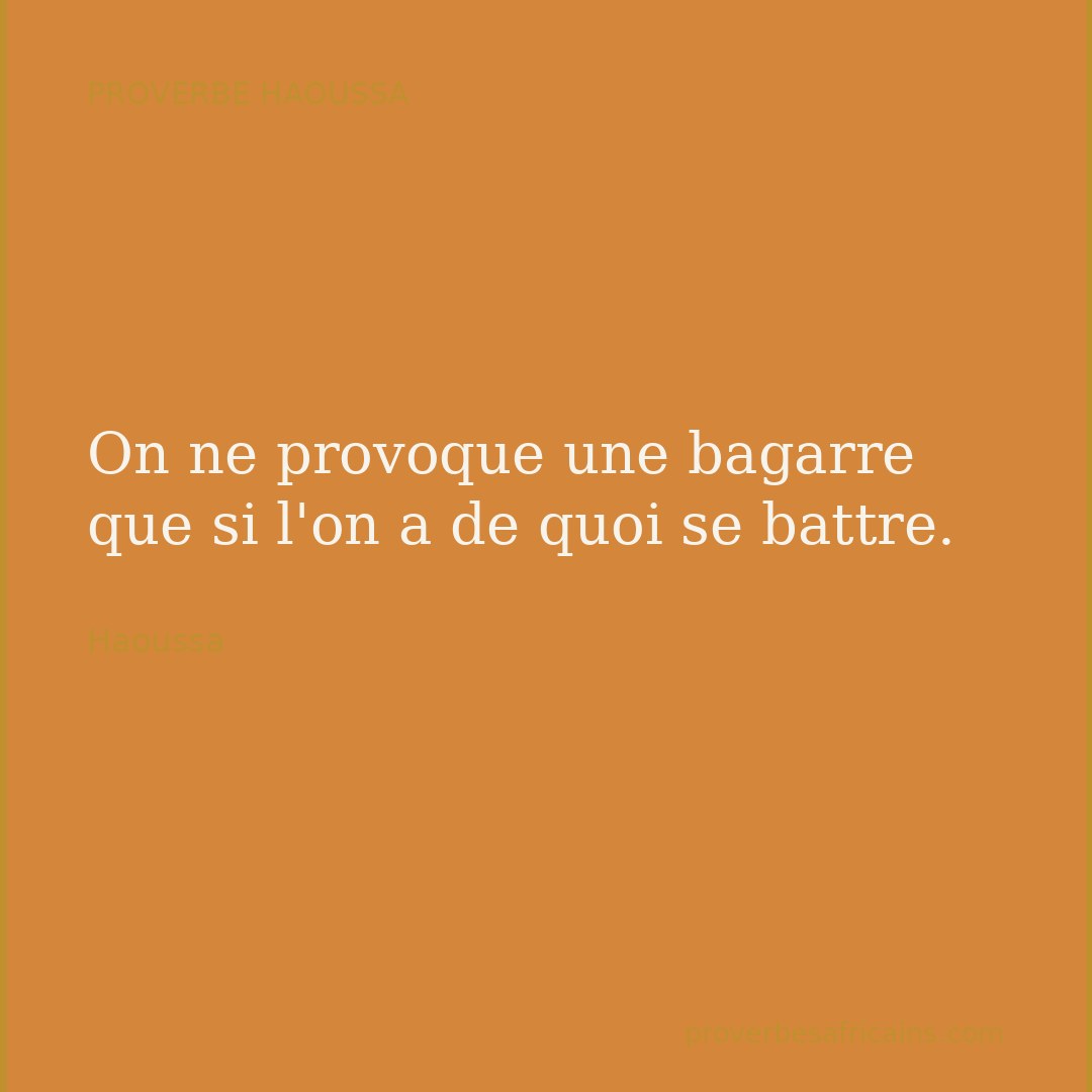 Proverbe africain illustré sur fond wax : « On ne provoque une bagarre que si l'on a de quoi se battre. »
