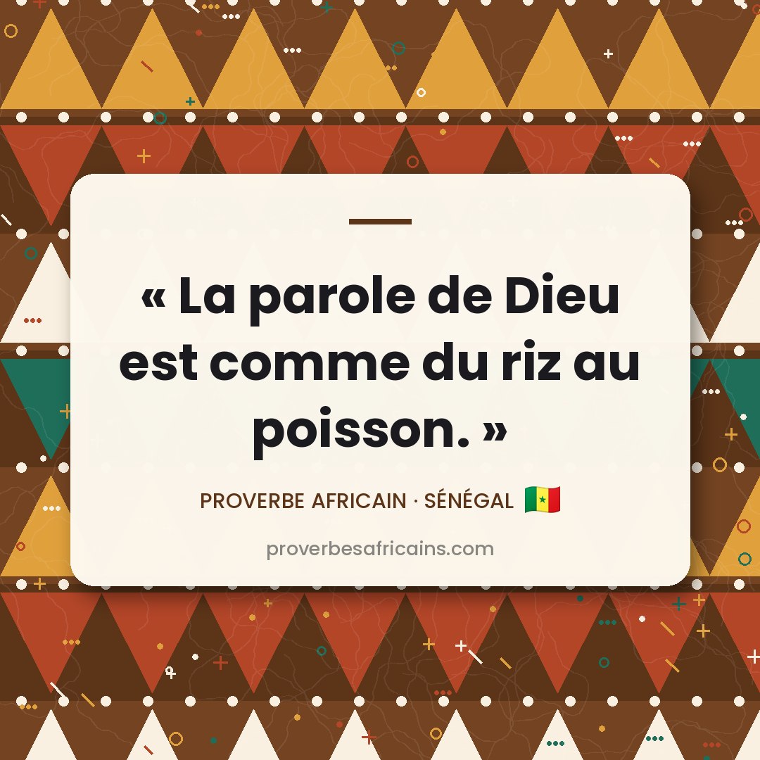 Proverbe africain illustré sur fond wax : « La parole de Dieu est comme du riz au poisson. »