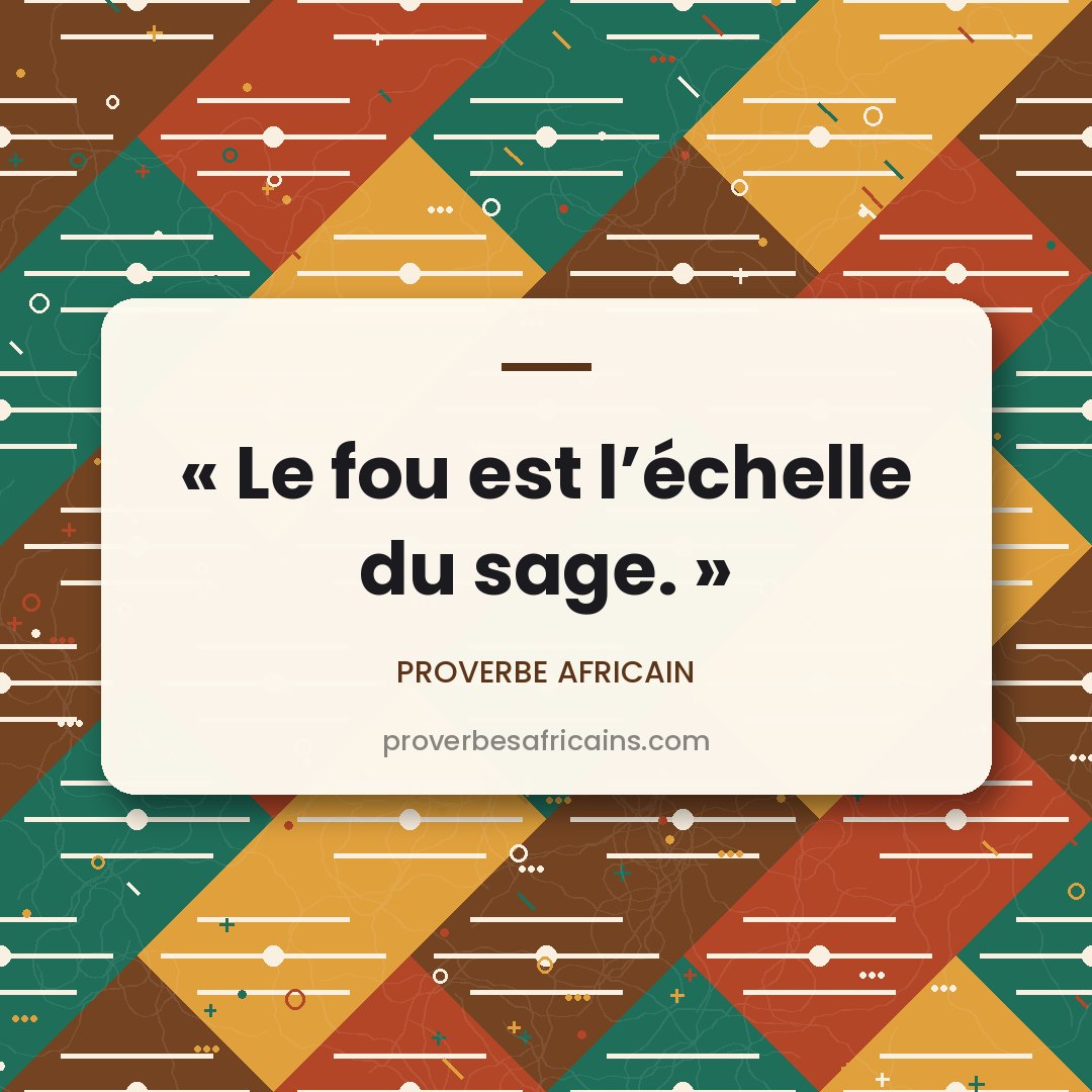Proverbe africain illustré sur fond wax : « Le fou est l'échelle du sage. »