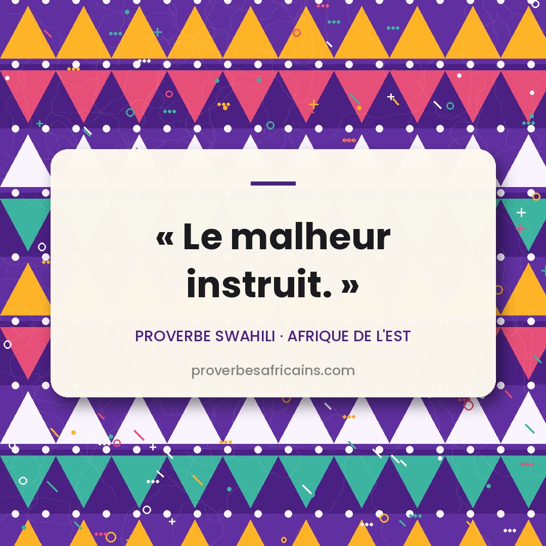 Proverbe africain illustré sur fond wax : « Le malheur instruit. »